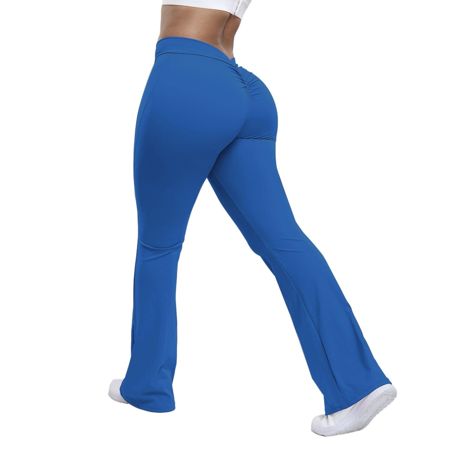 Peach trumpet pants for women are high-waisted, hip-lifting, and designed with a wide-leg fit, perfect for yoga and fitness.