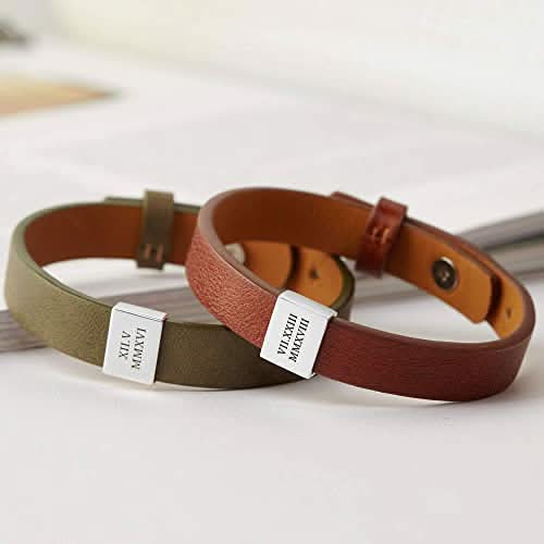 Custom Leather Bracelet Roman Numerals, Valentine Gifts for Boyfriend