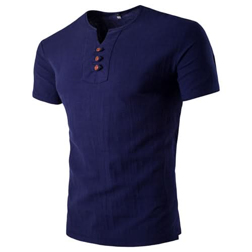 Sale Solid Casual No Summer Linen Short Sleeve T-shirt