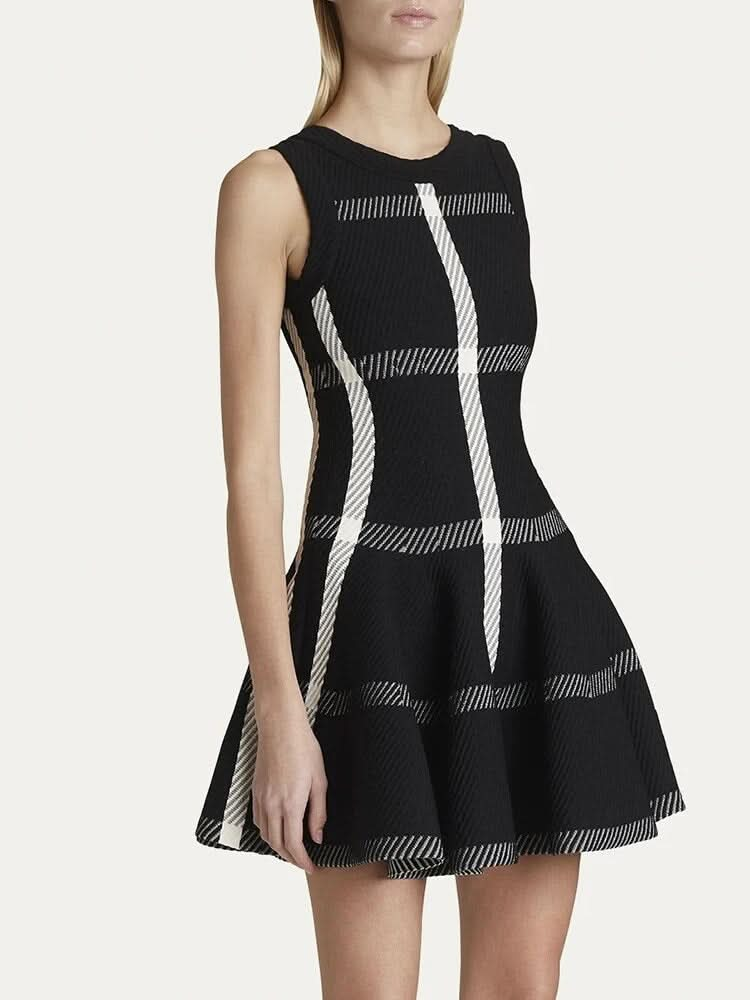 Woman Fashion Stripe Pattern Mini Dress