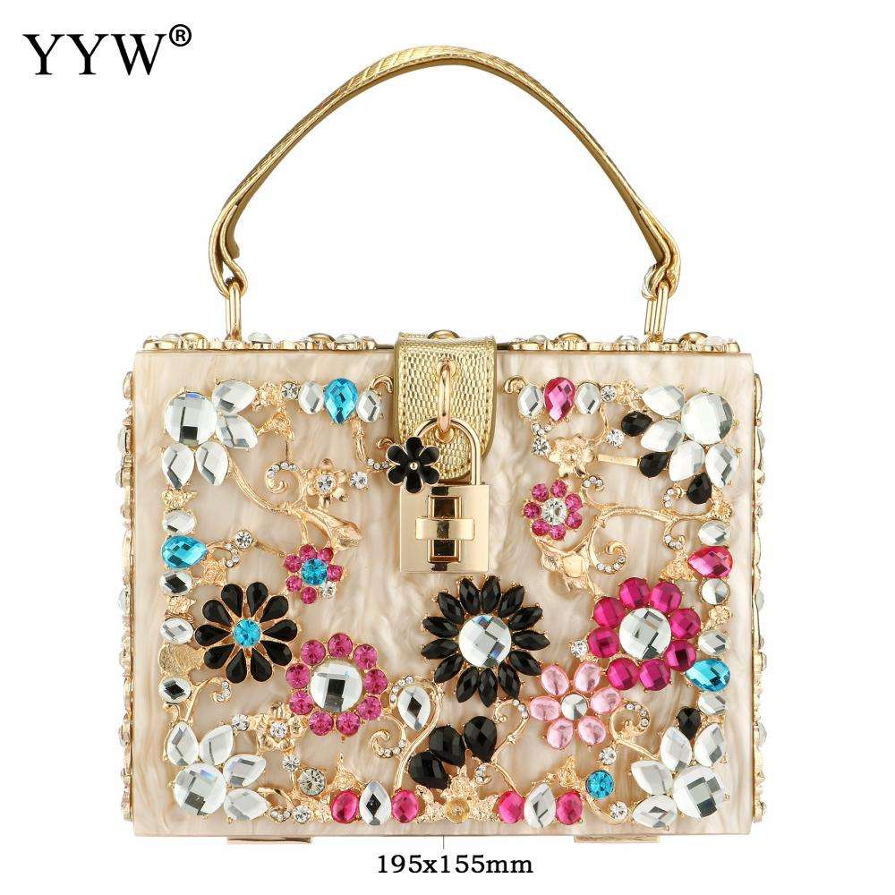 Acrylic Handbags Women 2022 Fashion Flower Shoulder Bags Evening Party