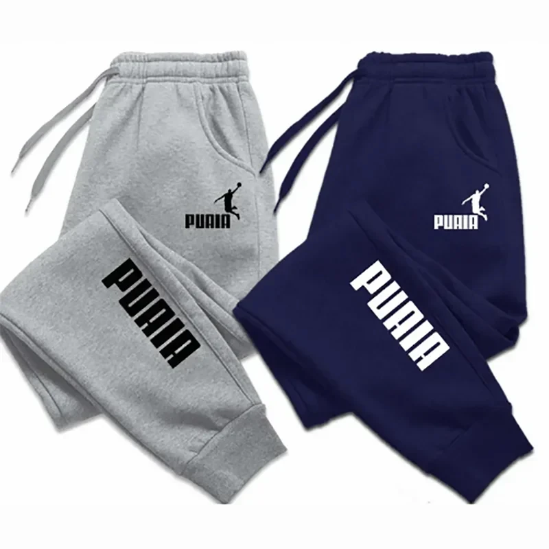 PUAIA print men's joggers, perfect for autumn/winter. Loose fit, solid color, ideal for fitness and streetwear.