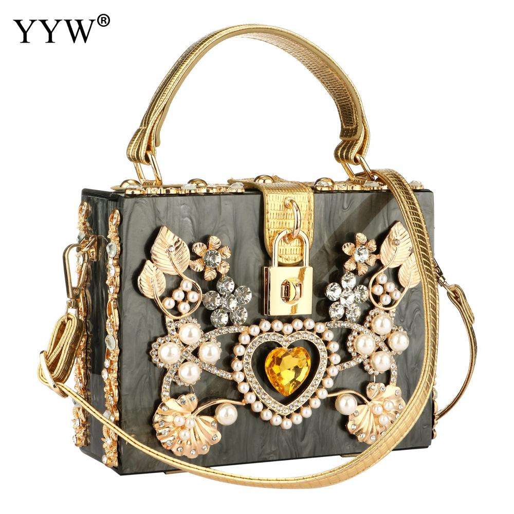 Acrylic Handbags Women 2022 Fashion Flower Shoulder Bags Evening Party