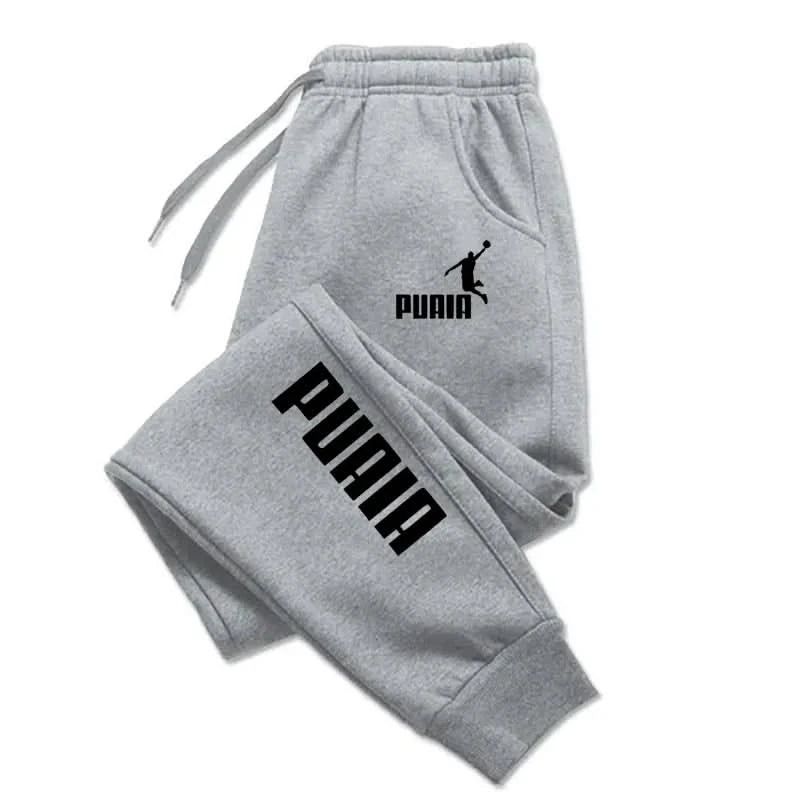 PUAIA print men's joggers, perfect for autumn/winter. Loose fit, solid color, ideal for fitness and streetwear.