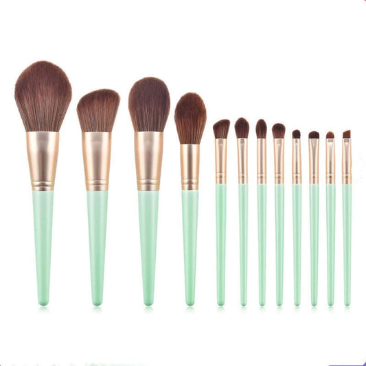 12 piece Poppies makeup brushes -mint green 