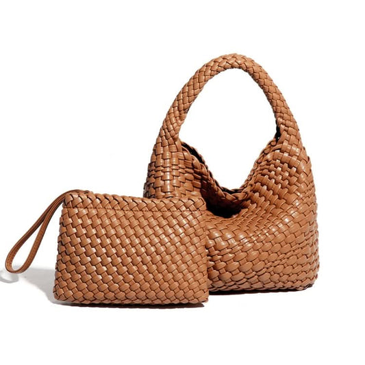 PU Leather Hand-woven Handbag 2 in 1