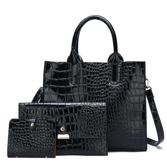 3-in-1 Women Handbag Simple Versatile Crocodile Pattern