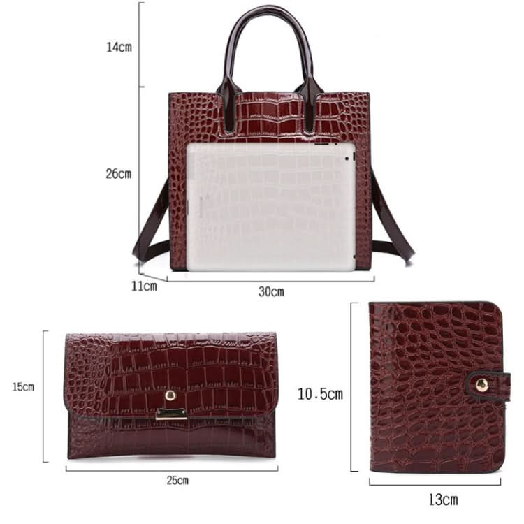 3-in-1 Women Handbag Simple Versatile Crocodile Pattern