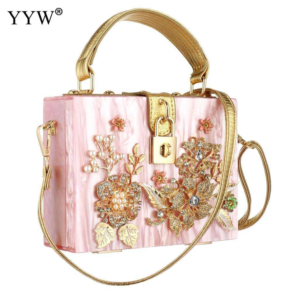 Acrylic Handbags Women 2022 Fashion Flower Shoulder Bags Evening Party Handbags Lavender Coco 