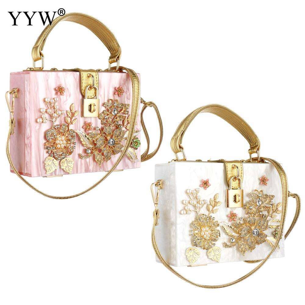 Acrylic Handbags Women 2022 Fashion Flower Shoulder Bags Evening Party Handbags Lavender Coco 