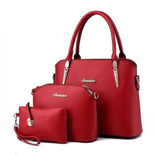 Casual Fashion Three-Piece Handbag For Women Handbags Maroon Asteria Wine red 