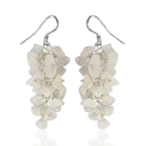 Rainbow Moonstone Natural Chip Beads Earrings Women & Girls (White)