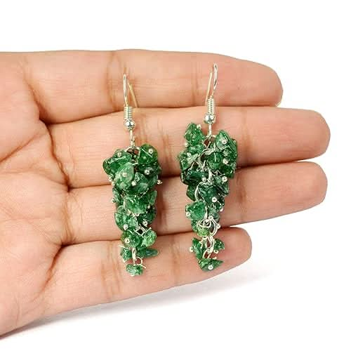 Natural Chip Green Aventurine Crystal Stone Earrings for Girls & Women