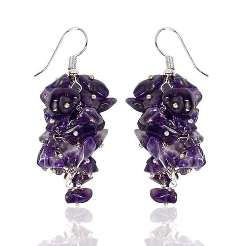 Amethyst Natural Chip Beads Earrings for Women, Girls (Color : Purple)