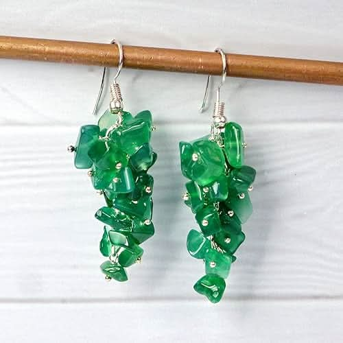 Green Onyx Natural Chip Beads Earrings for Women & Girls(Color:Green)