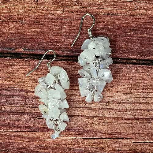 Rainbow Moonstone Natural Chip Beads Earrings Women & Girls (White)