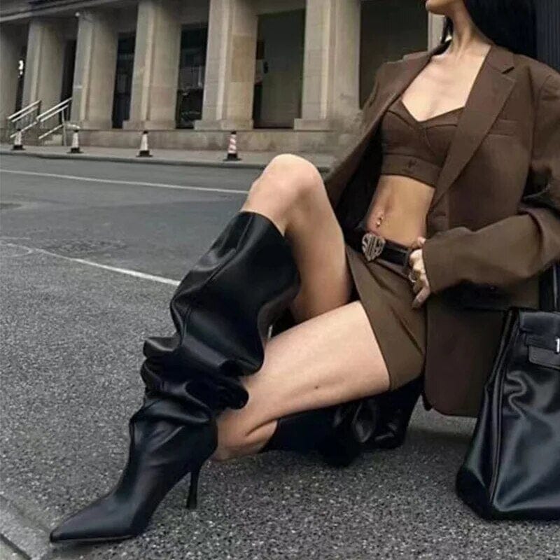 Foreign Trade Pointed Thin Heel Wide Large Sleeve Pleated Boots eprolo 