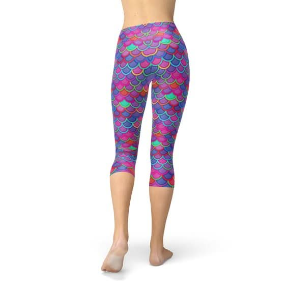 Womens Purple Pink Mermaid Capri Leggings