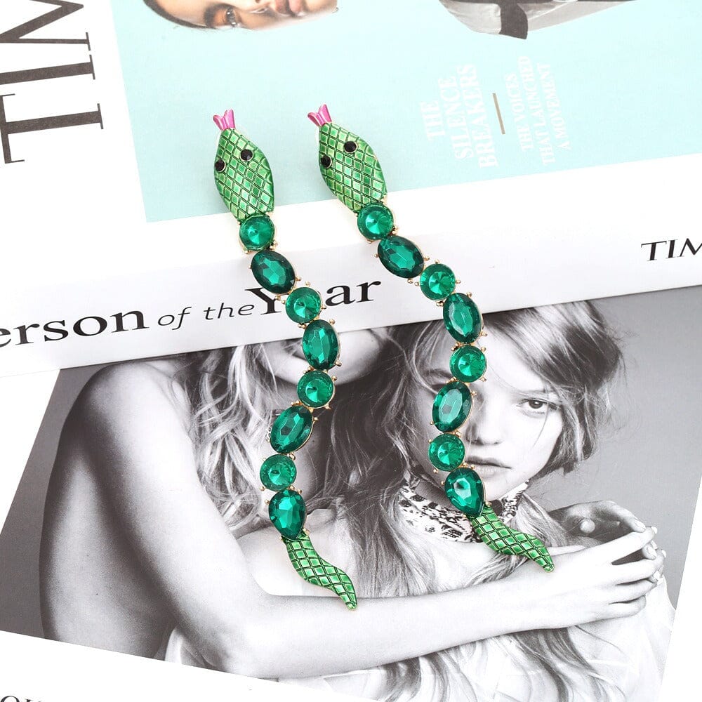 Long colored diamond snake shaped earrings, fashionable and light luxury style eprolo 