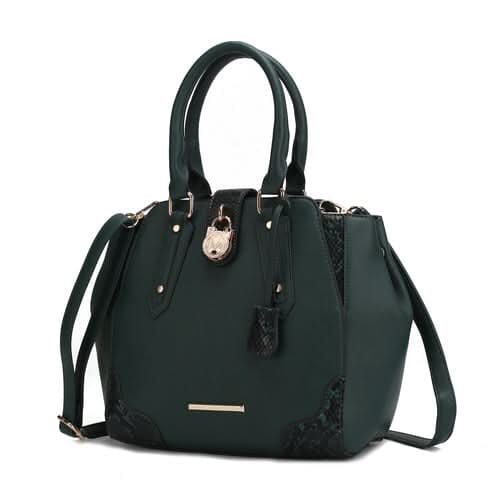 Lorena Snake embossed Vegan Leather Women Satchel Handbag Bags & Wallets Pink Orpheus Dark Green 