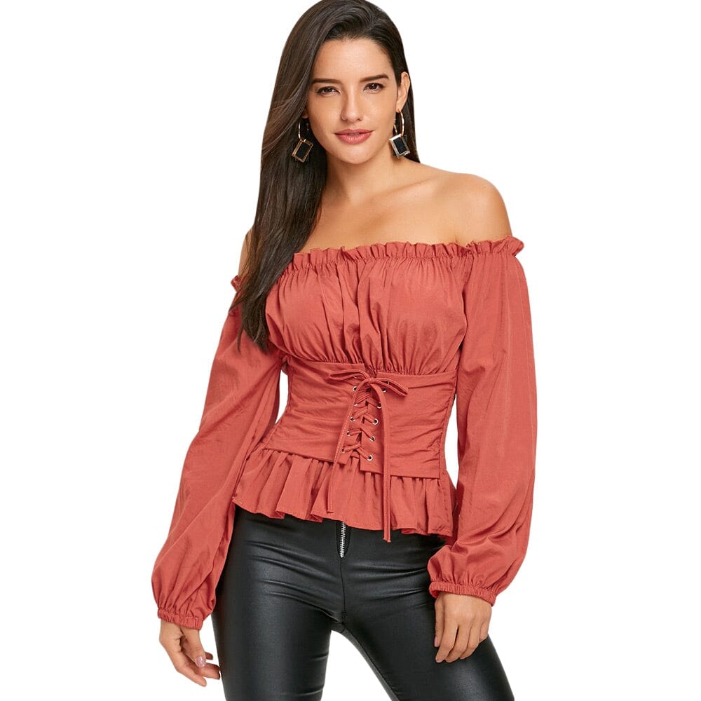 Off The Shoulder Lace Up Smocked Blouse eprolo 