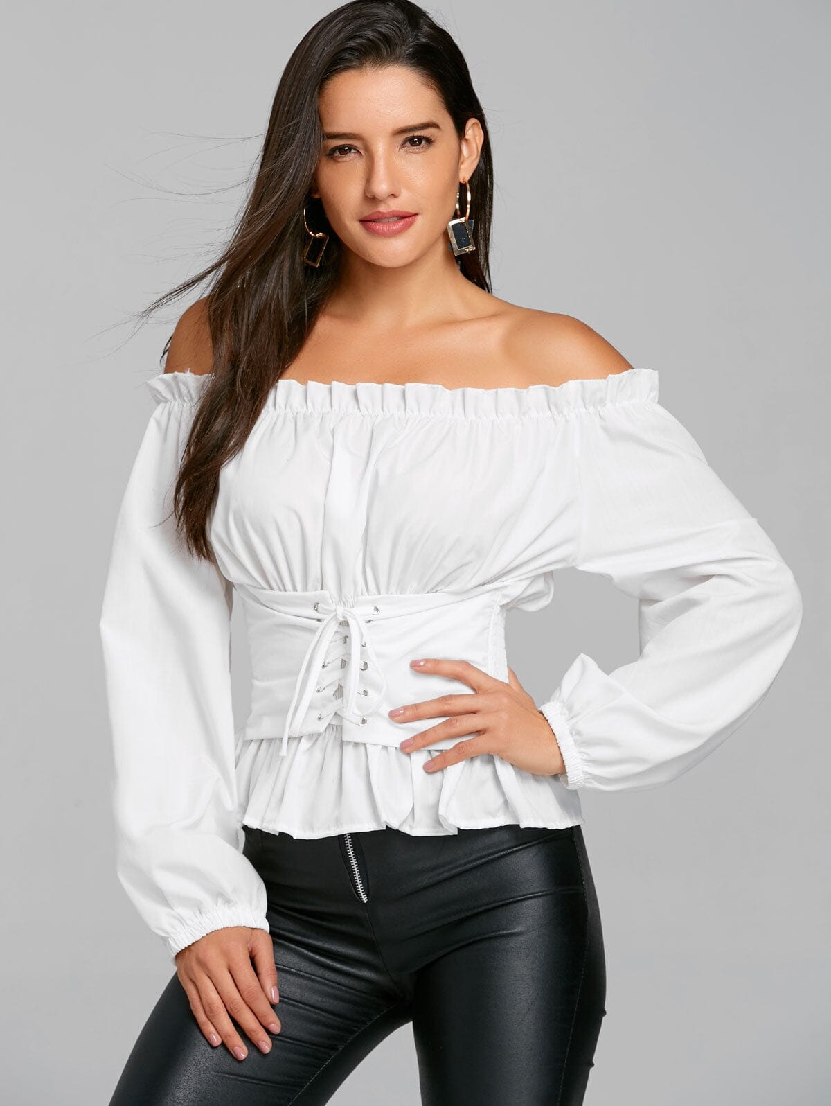 Off The Shoulder Lace Up Smocked Blouse eprolo 