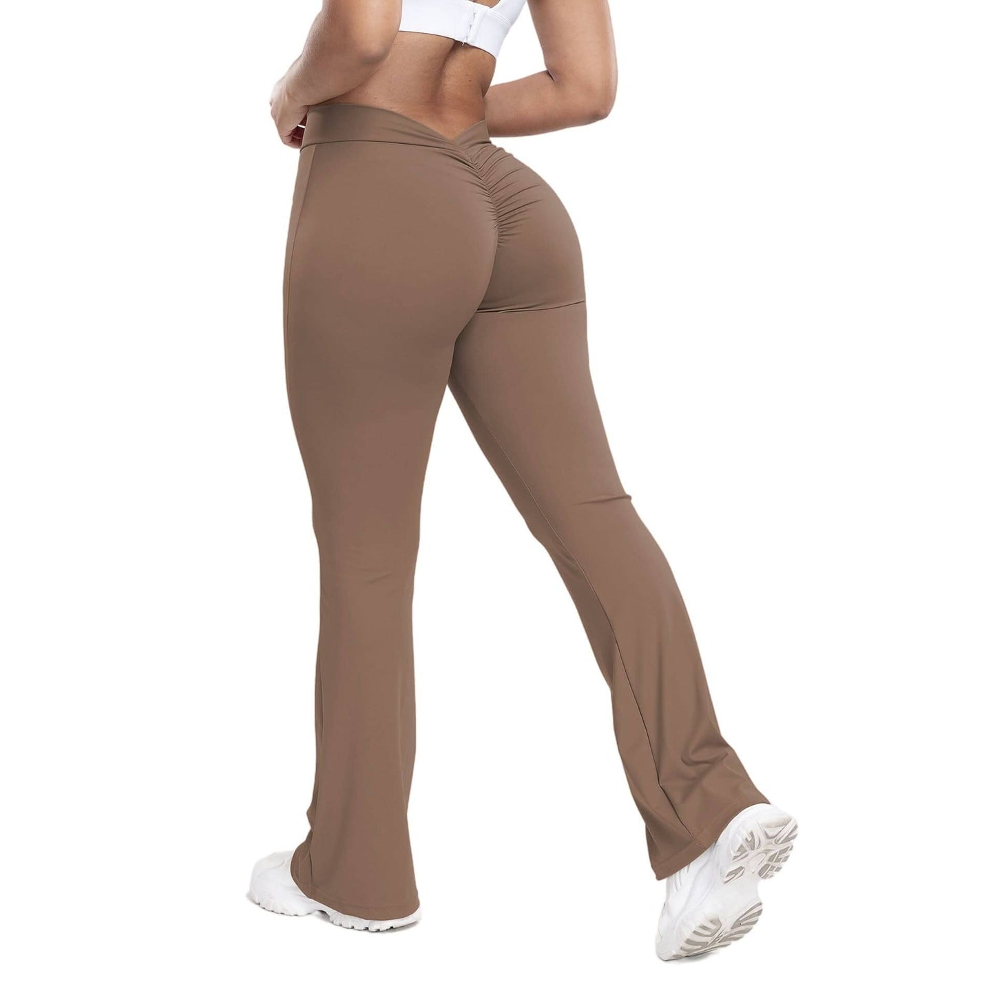 Peach trumpet pants for women are high-waisted, hip-lifting, and designed with a wide-leg fit, perfect for yoga and fitness. eprolo coffee S 