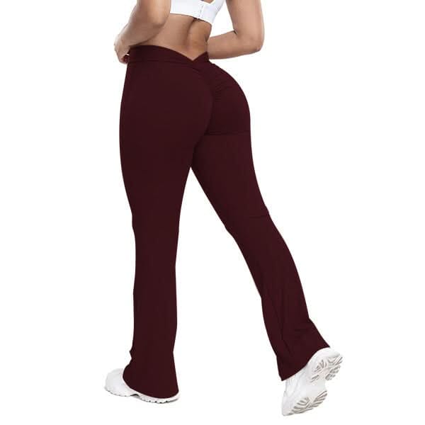 Peach trumpet pants for women are high-waisted, hip-lifting, and designed with a wide-leg fit, perfect for yoga and fitness. eprolo wine red S 