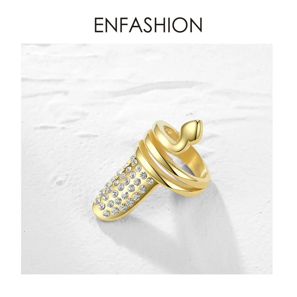 Punk Snake Rhinestone Nail Ring Stainless Steel Curve Finger Rings For Women eprolo 