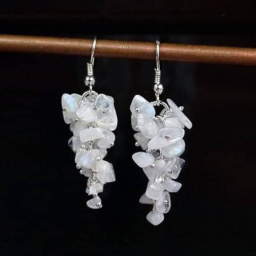 Rainbow Moonstone Natural Chip Beads Earrings Women & Girls (White) Earrings Amethyst Hector 