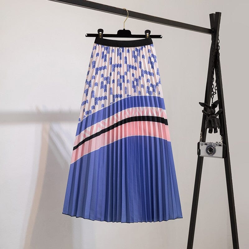 Skirts Women's Elastic Waist Pleated Skirts Printed Mid-Length Skirts Pleated Large Swing A-line Skirts eprolo 1095-136 One Size 