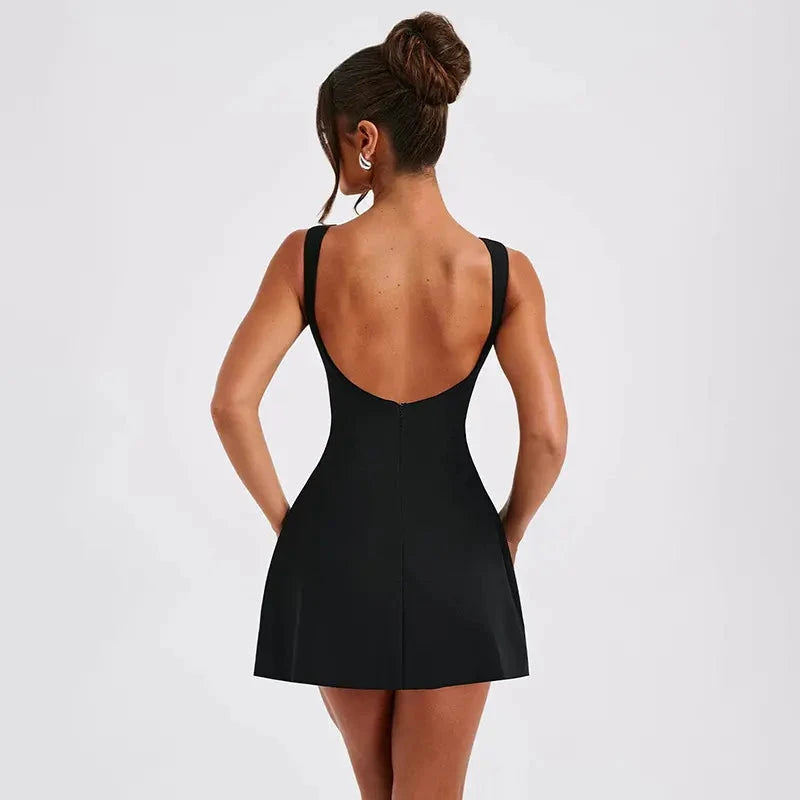 solid color backless dress Fibobus DropShipping 