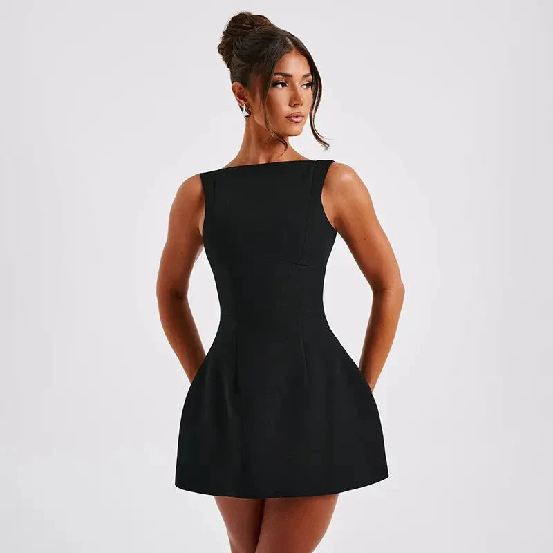 solid color backless dress Fibobus DropShipping 