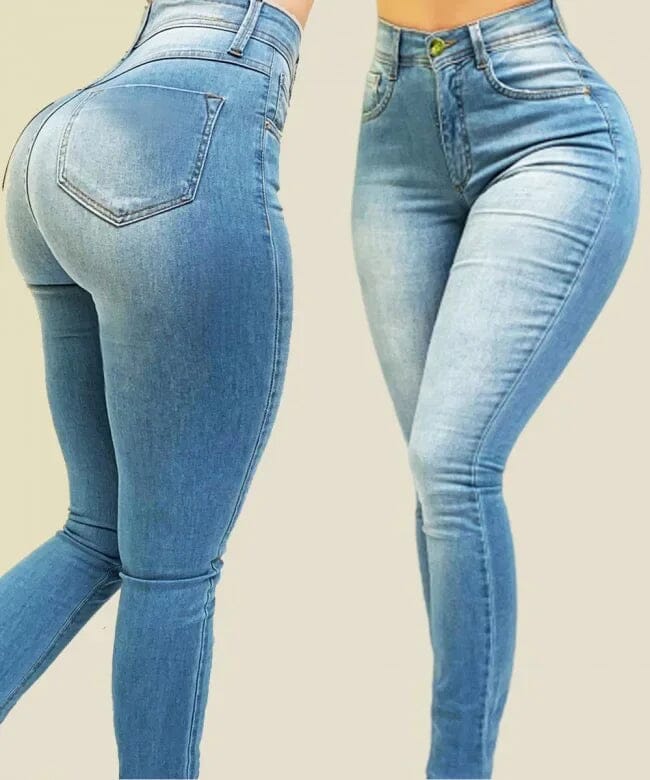 Woman's pure color jeans denim high waist jeans street cultivate one's pants shaping figure eprolo 