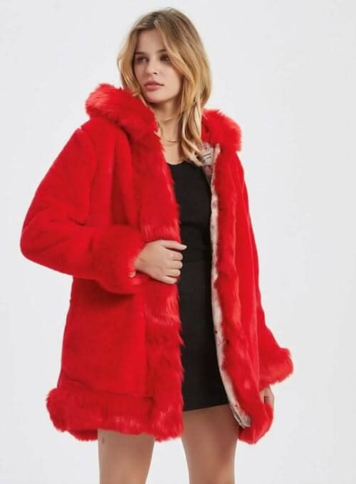 Womens Hooded Faux Fur Collar Coat Jackets & Coats Yellow Pandora XS Red 