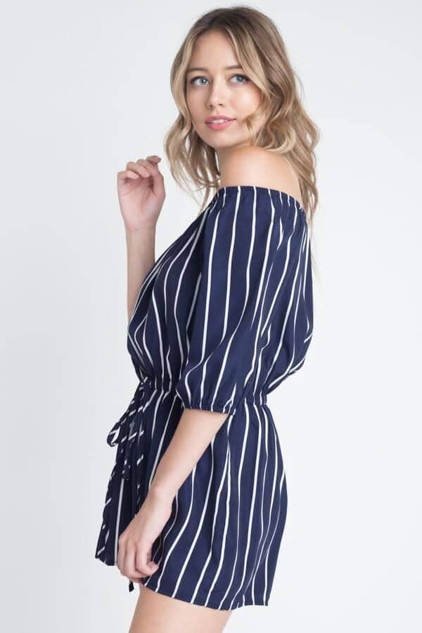 Women's Off Shoulder Stripe Romper Activewear Ivory Felix 